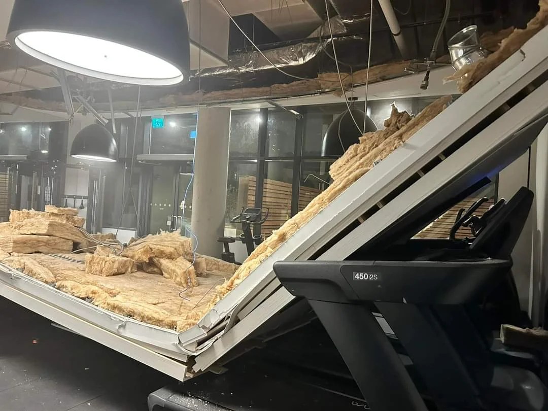The ceiling of a new Toronto condo gym collapses.
