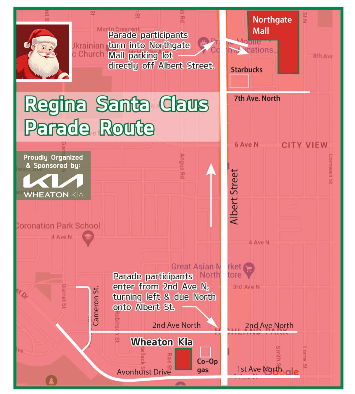 The route for the 2023 Santa Claus Parade.
