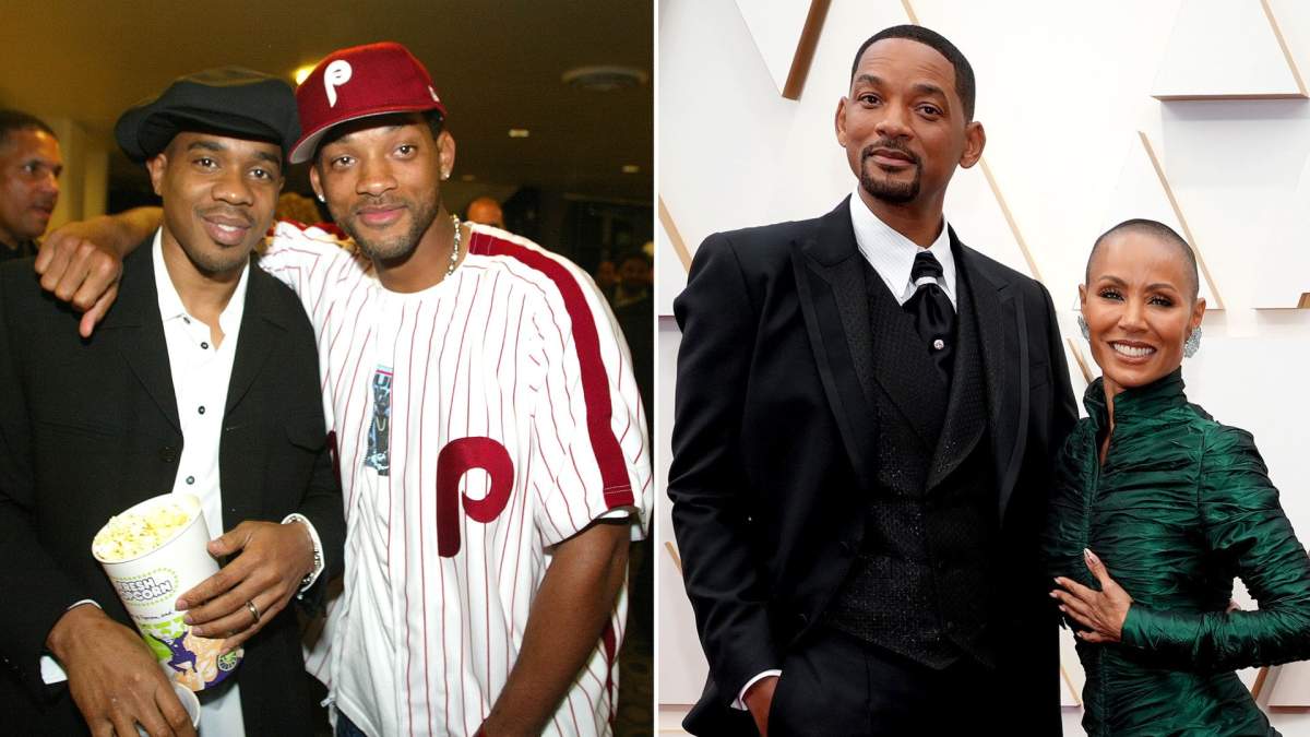 A split image. On the left is Will Smith and Duane Martin. On the right is Will Smith and Jada Pinkett Smith.