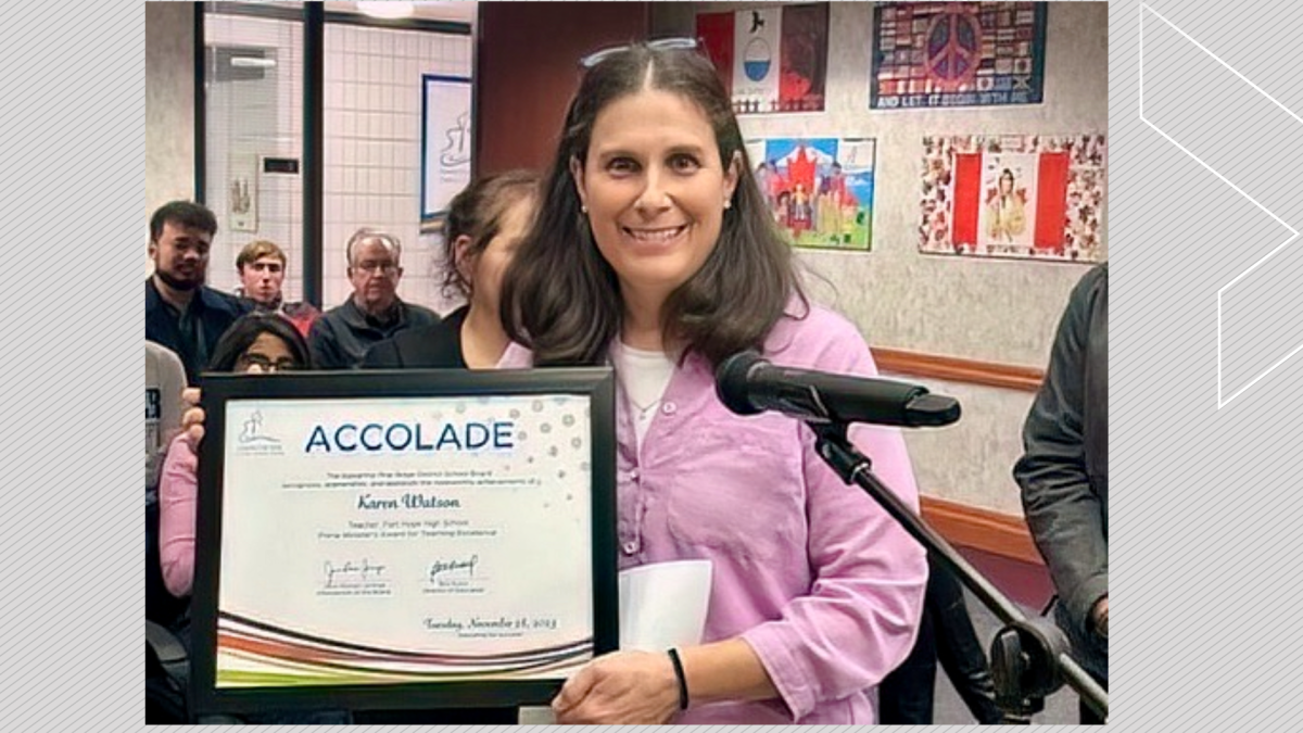 Port Hope High School teacher Karen Watson is a recipient of the Prime Minister's rime Minister's Awards for Teaching Excellence,.