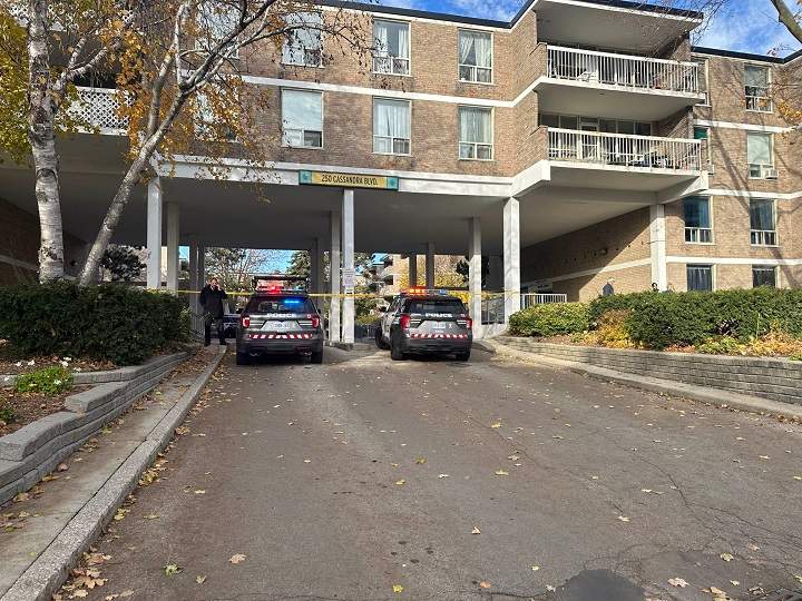 Police at the scene after multiple people were hit by a vehicle in a Toronto parking lot on Wednesday.
