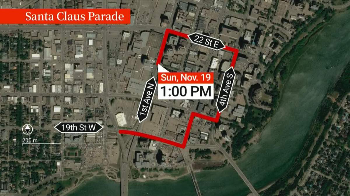 Saskatoon’s 2023 Santa Claus parade route.
