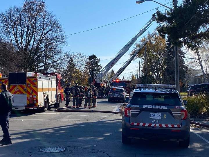 Emergency crews at the scene of the explosion on Sunday.