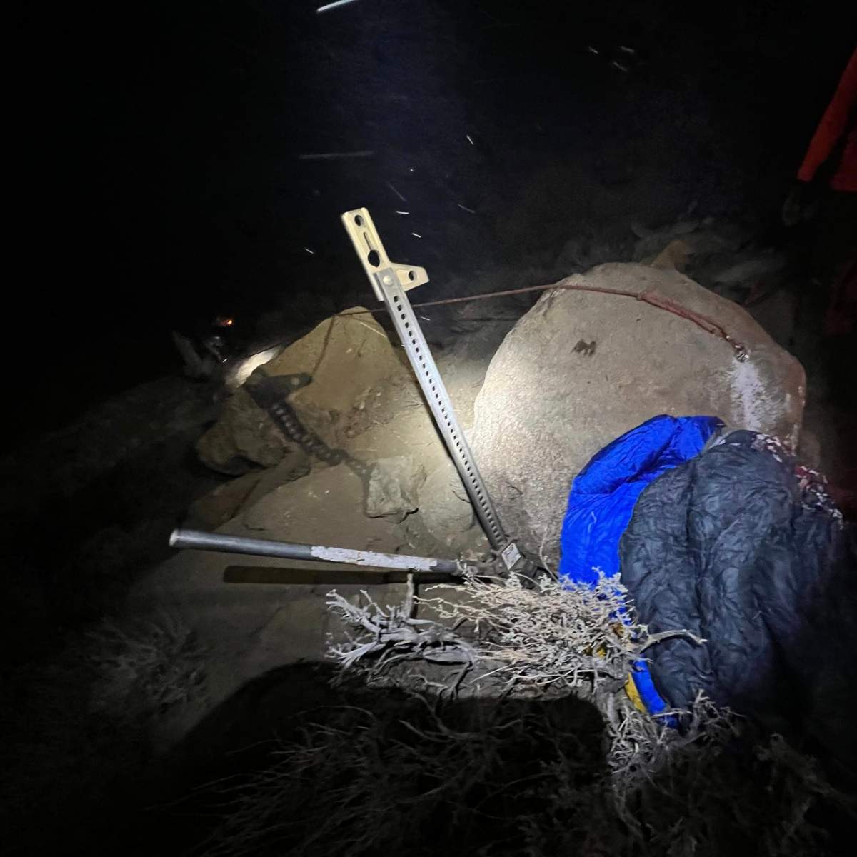 Photo of the boulder that trapped a hiker in the Inyo Mountains on Dec. 5, 2023.