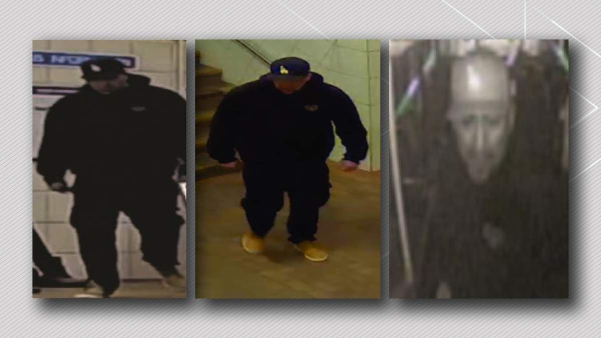 Surveillance photos of a suspect in an attack on a 58-year-old man on a bus at the Coliseum LRT station on Sunday, Nov. 12.