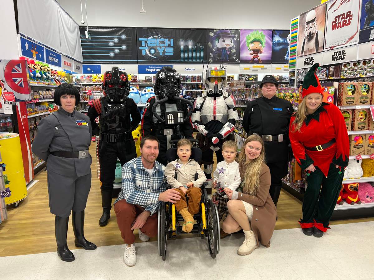 Demydenko family at the Starlight Children’s Foundation Canada 2023 Christmas shopping spree in Barrie’s Toys R Us.