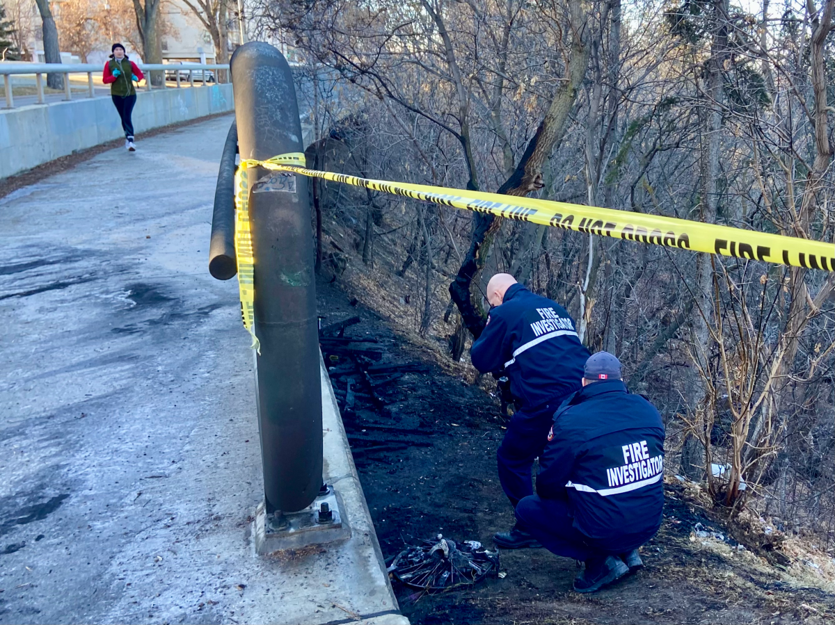 Fire in Edmonton river valley near 10035 Saskatchewan Drive on Tuesday, Dec. 26, 2023.