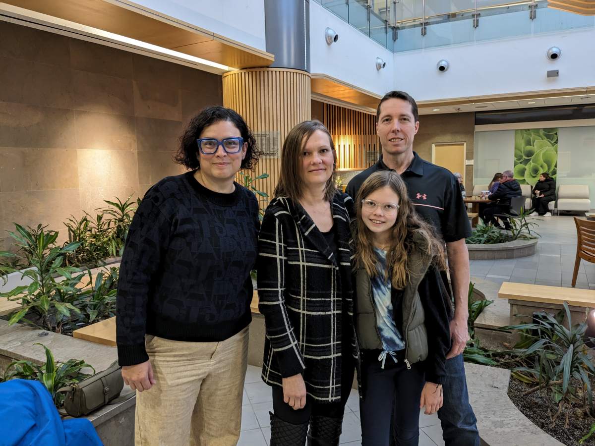 Dr. Andrea Andrade (left) and the Douglass family (L-R Jeannie, Makayla, Jeff).