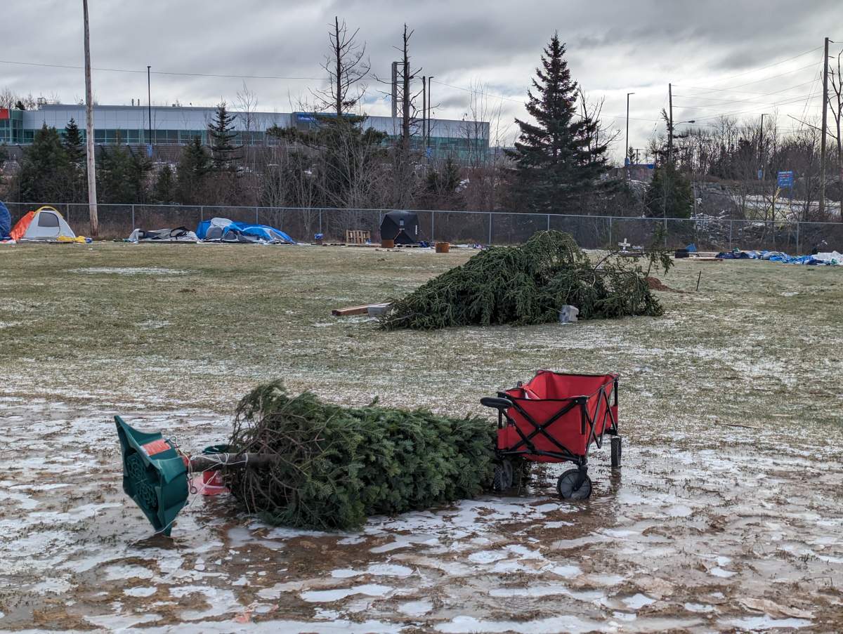 Residents of the Lower Sackville ballpark plan to put up the Christmas tree once the weather cooperates.