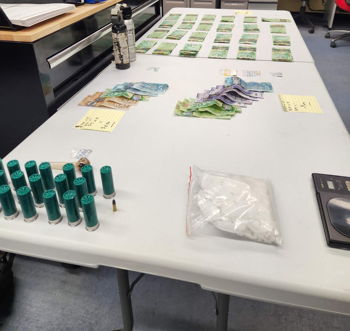 Items seized after a traffic stop in Mayerthorpe, Alta. on Dec. 24.
