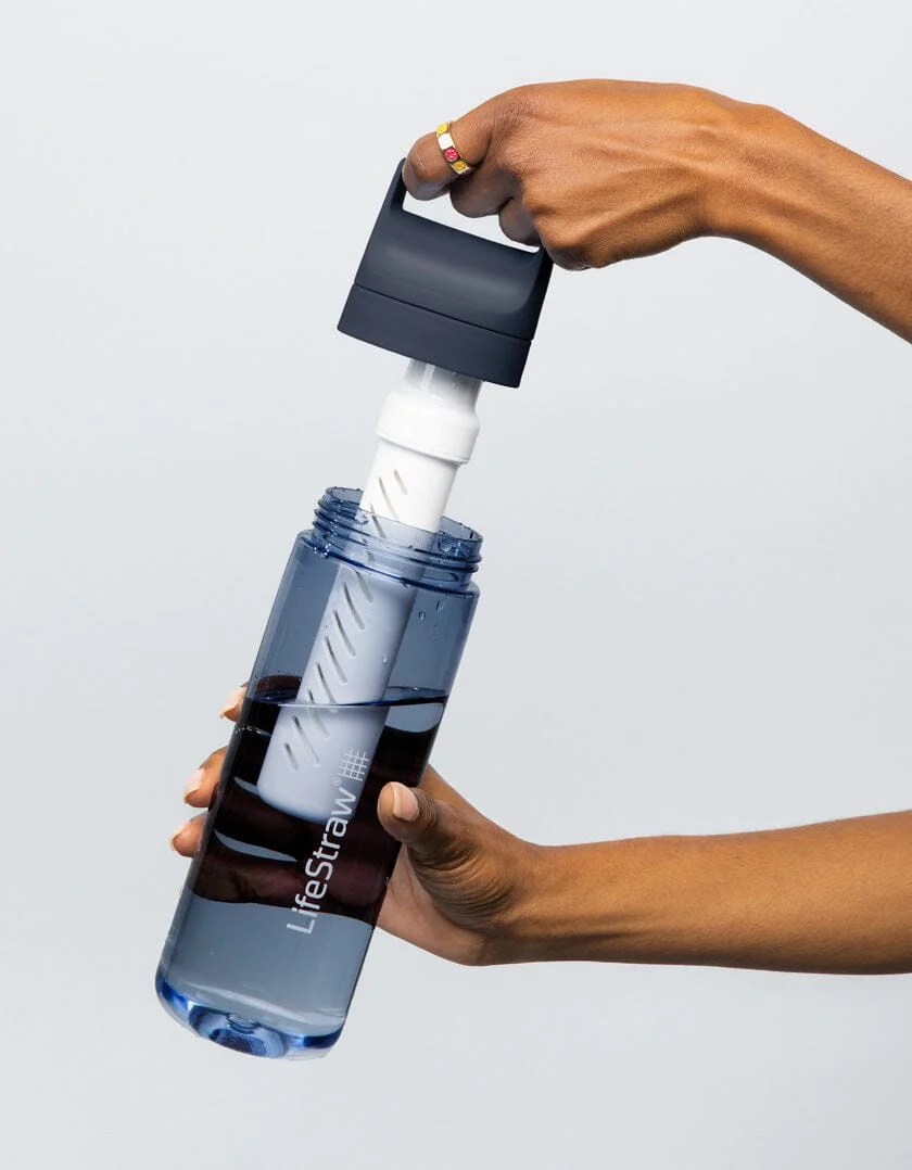 A water bottle with a built-in filtration system by LifeStraw.