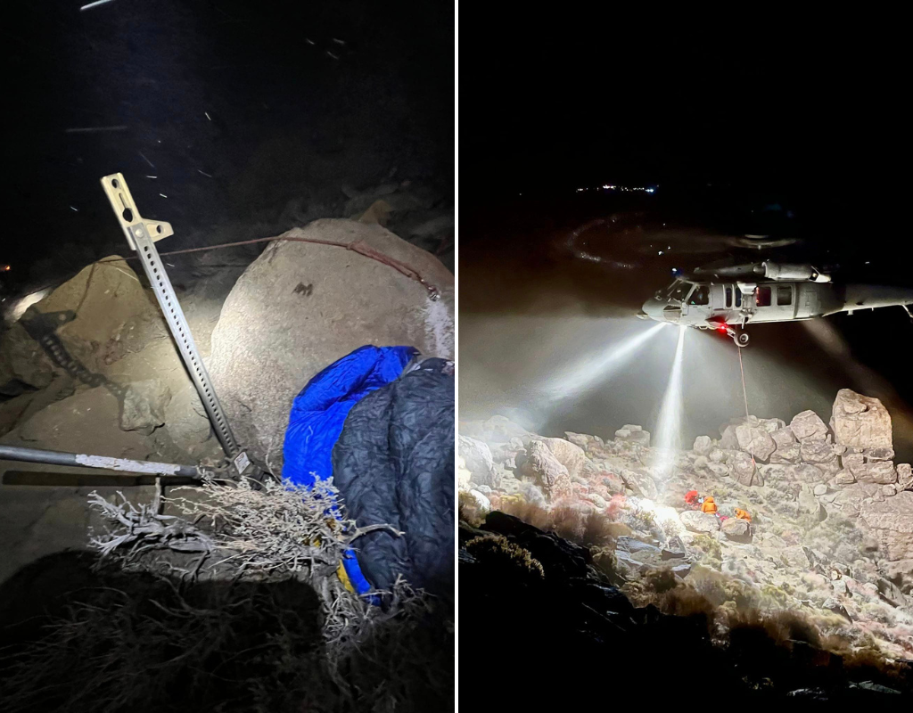 After a hiker became trapped under a large boulder in the Inyo Mountains, rescuers worked through the night to free him.