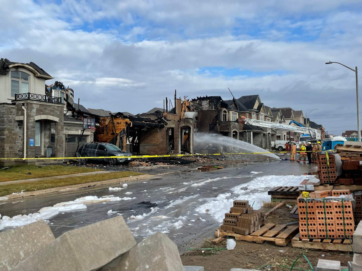 Aftermath of fire that broke out at several Burlington homes under construction on Dec. 4, 2023.
