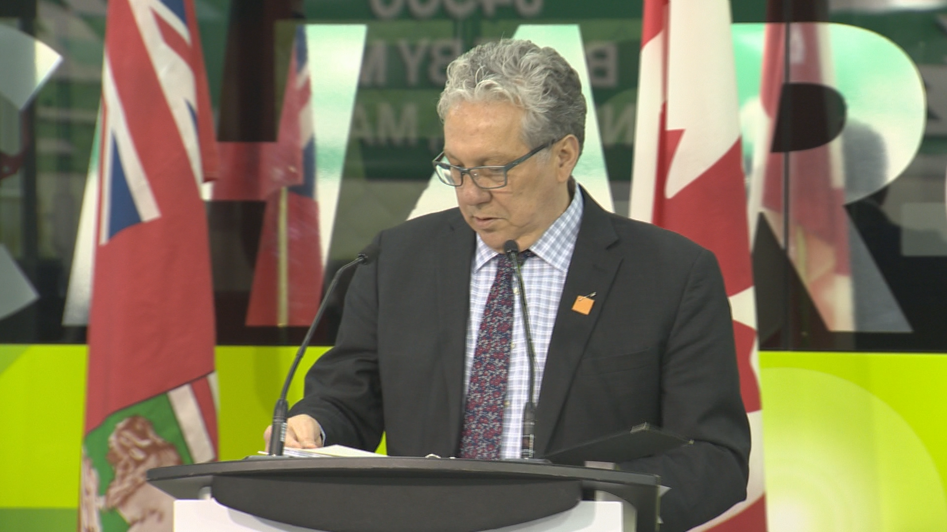 Minister for PrairiesCan Dan Vandal announces a multi-million-dollar investment for a Manitoba-based company to create an emission-free transit buses on Dec. 18, 2023.