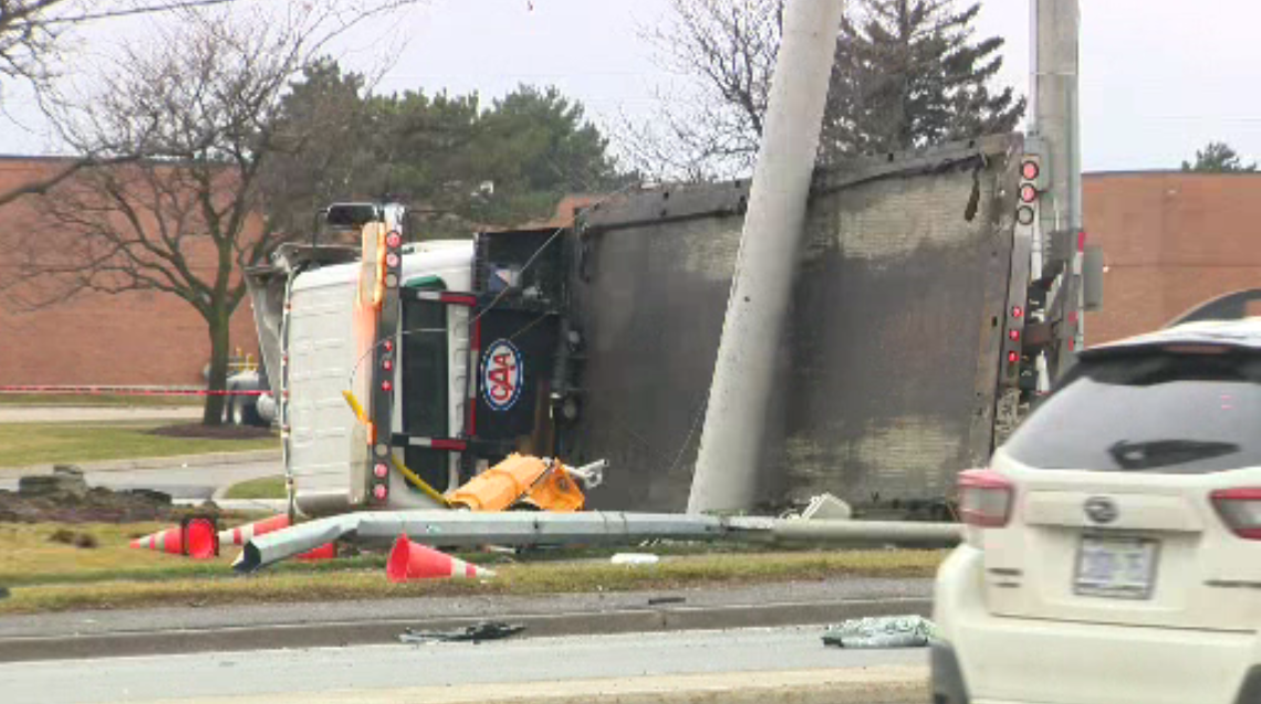 The scene of the crash in the Dixie Road and Meyerside Drive area Monday morning.
