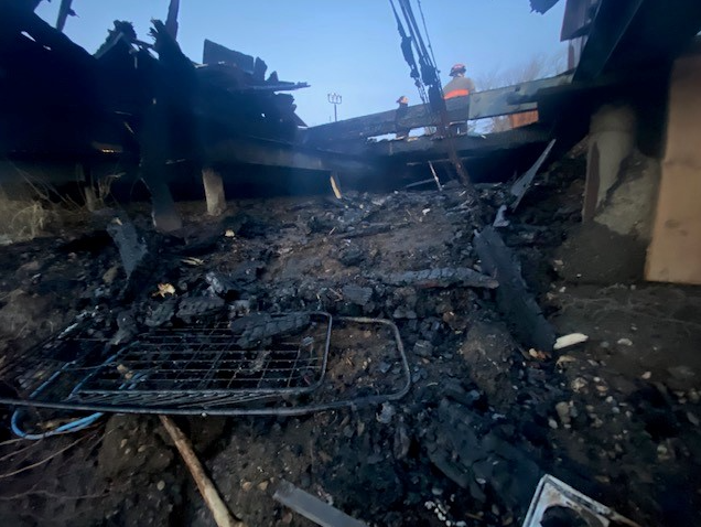 The Shakespeare on the Saskatchewan deck was on fire Tuesday morning.