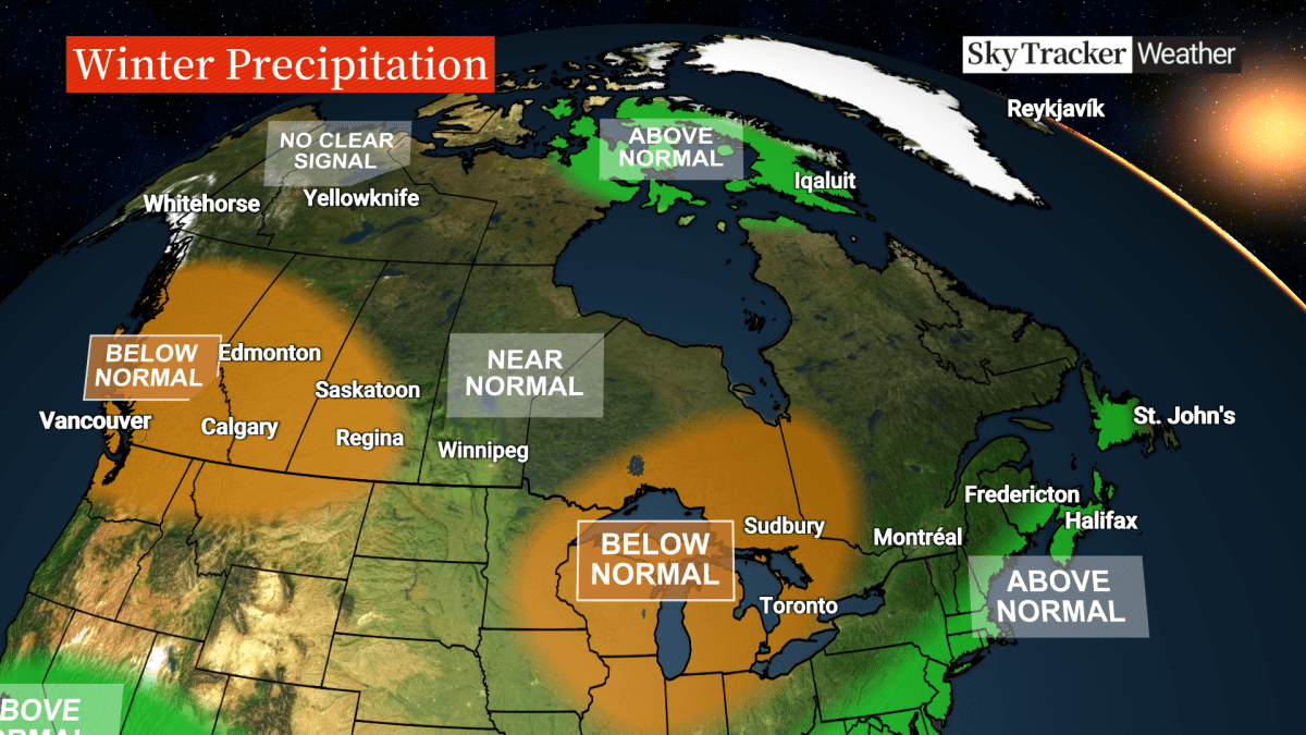 A map showing the forecasts for winter in Canada