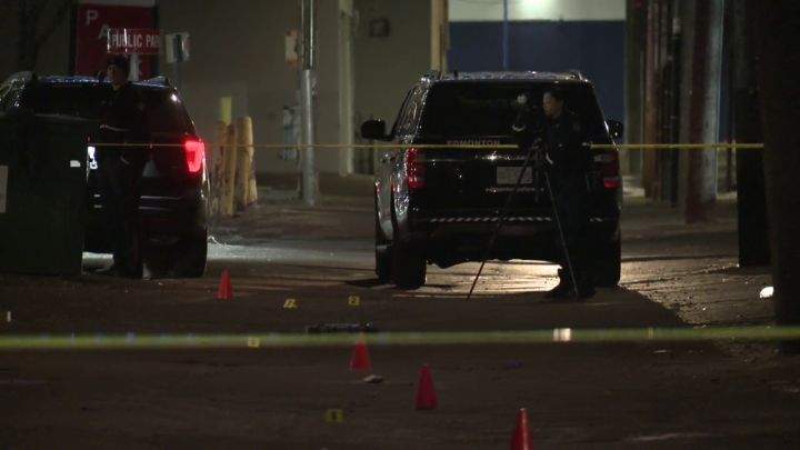 In an email issued late Sunday night, an Edmonton police spokesperson said police officers passing by 101st Street and 107th Avenue were flagged down by someone just before 4 p.m. Three injured people were found.