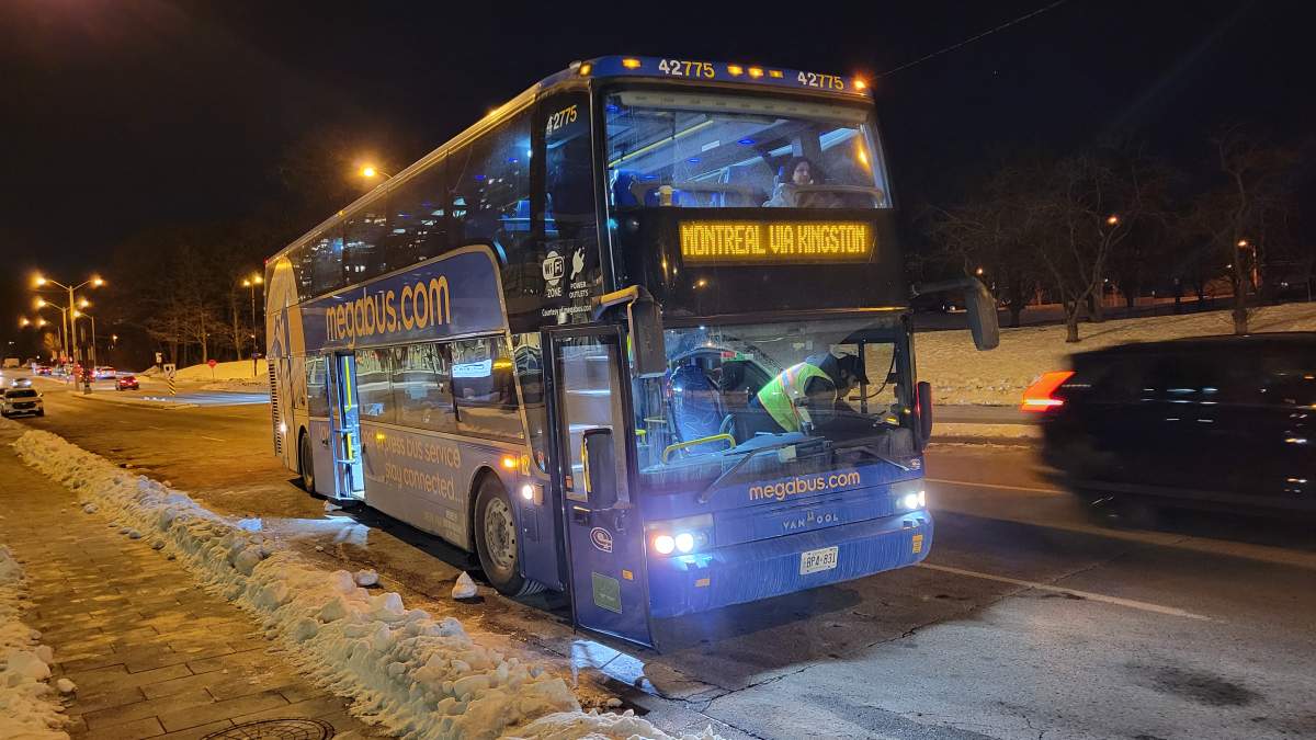 Image of the megabus in Scarborough on Jan 22, 2024.