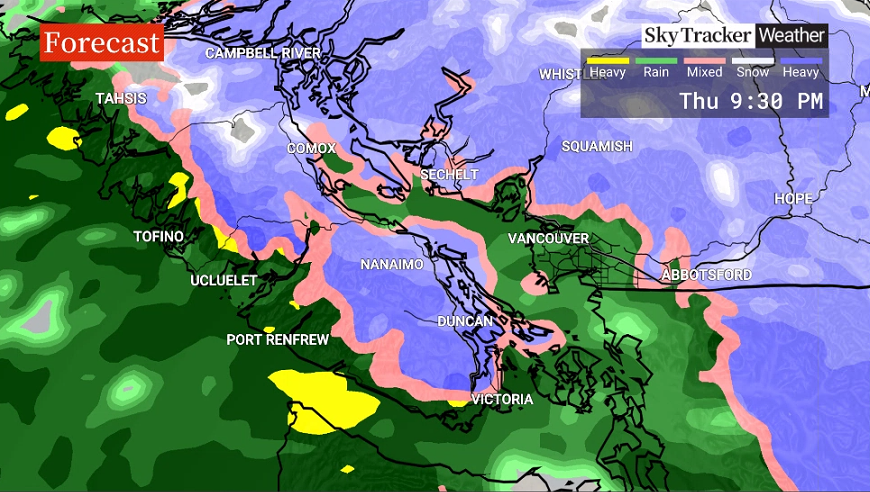 The evening precipitation forecast is seen for Thurs. Jan. 18, 2024, in a Global BC graphic.