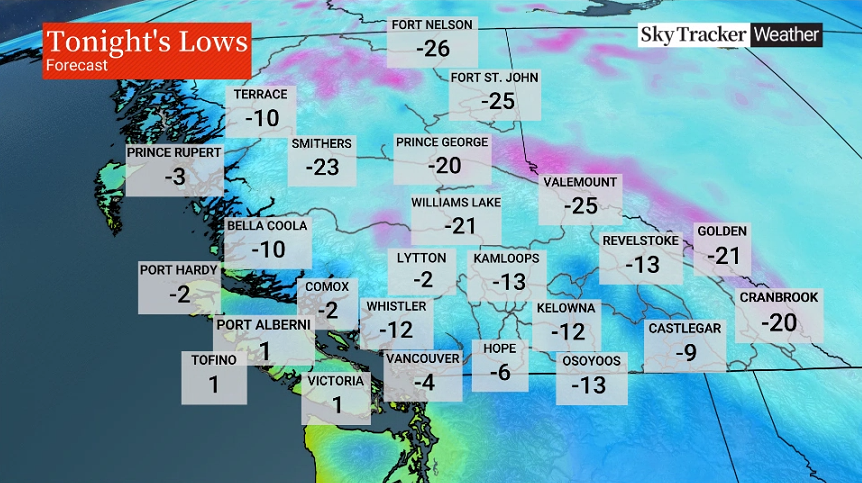 The evening forecast for Wed. Jan. 17, 2024, is seen in a Global BC graphic.