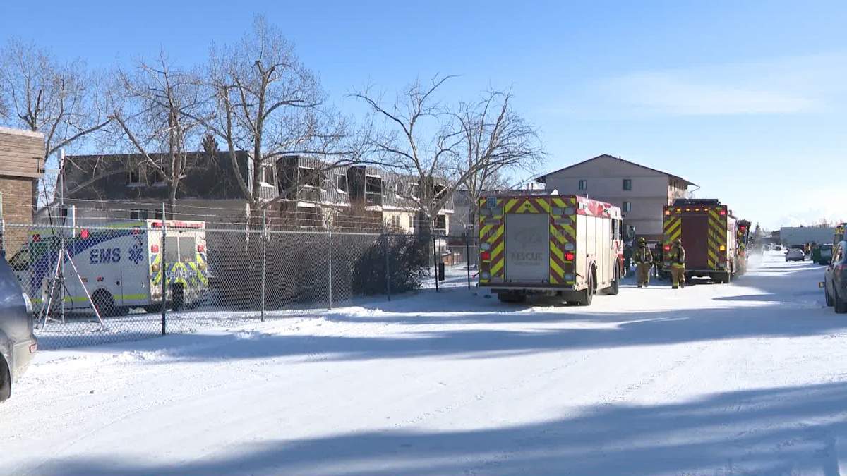 Calgary Fire Department crews respond to an apartment building during a carbon monoxide leak call, pictured on Jan. 12, 2024.