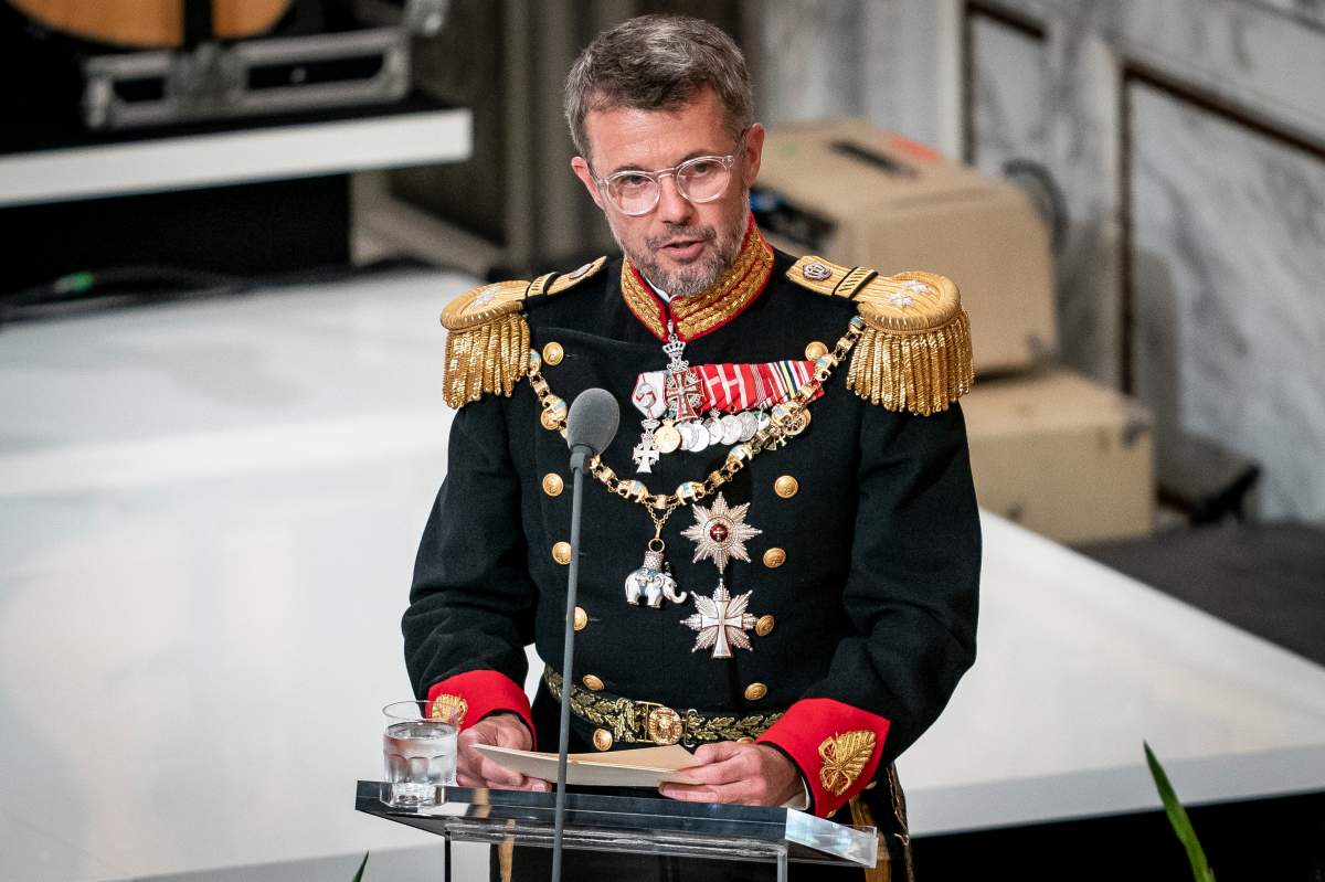 Danish Crown Prince Frederik gives his speech to Danish Queen Margrethe II at the gala banquet at Christiansborg Palace in Copenhagen, Denmark, Sunday, Sept. 11, 2022.