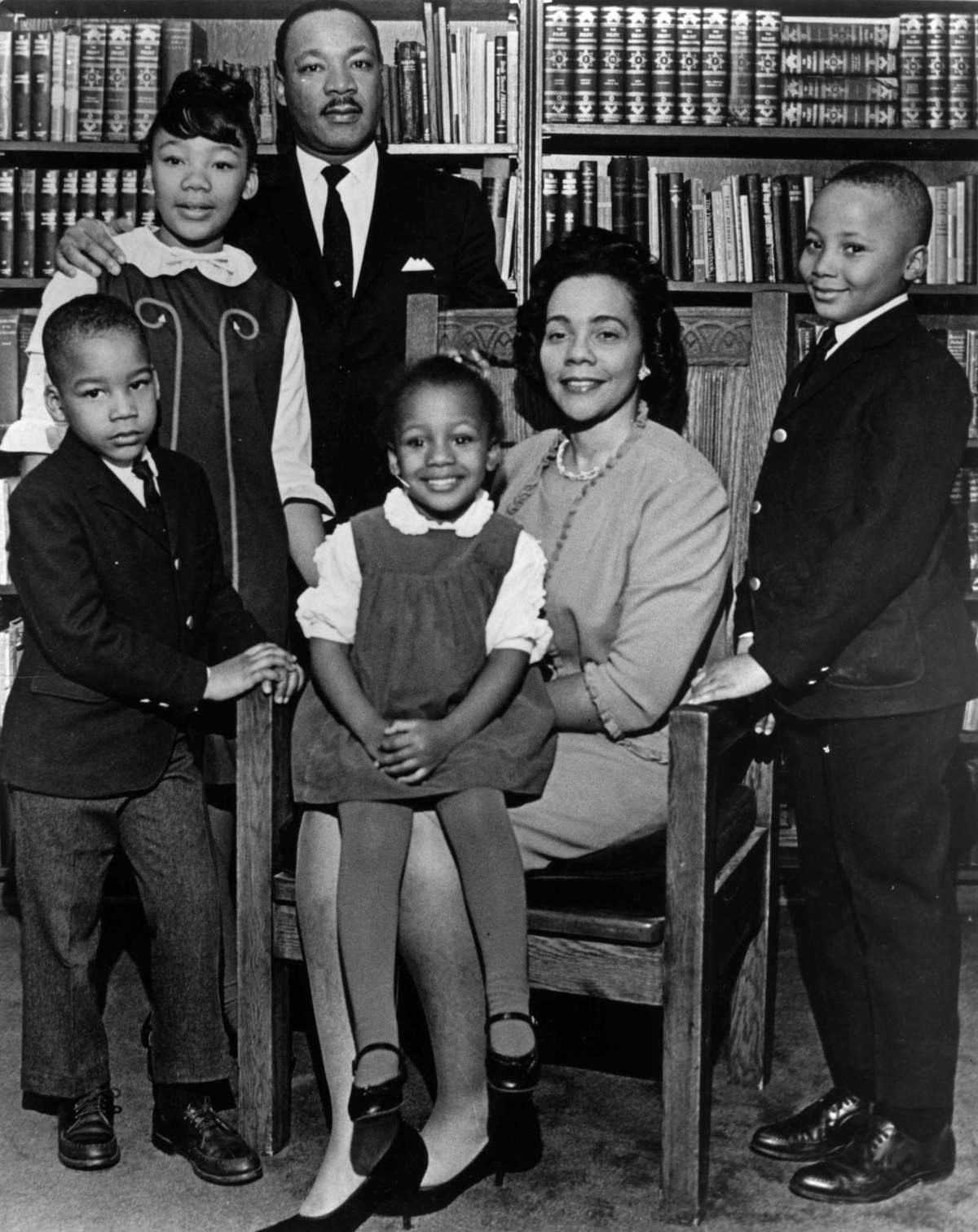 This 1966 photo is the last official portrait taken of the entire King family, made in the study of Ebenezer Baptist Church in Atlanta. From left are Dexter King, Yolanda King, Martin Luther King Jr., Bernice King, Coretta Scott King and Martin Luther King III.