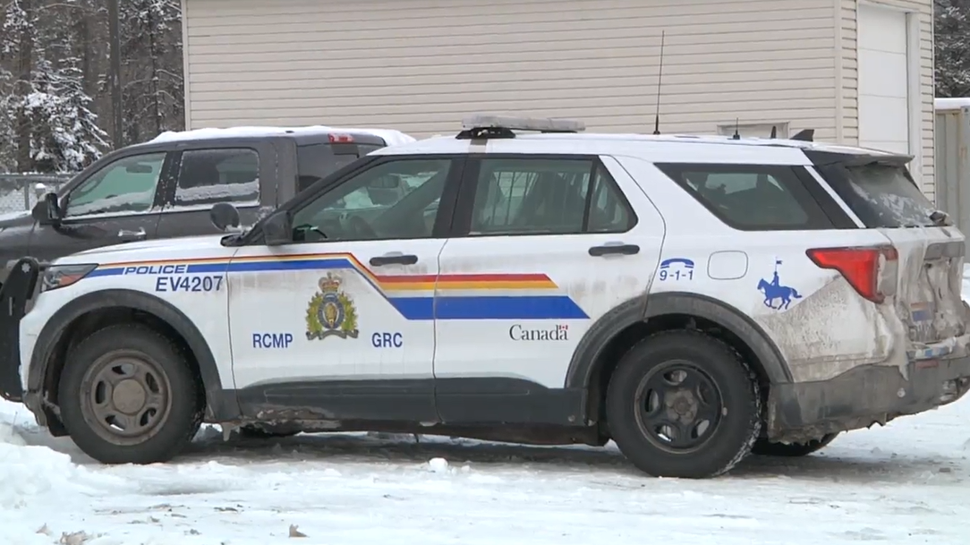 An Elk Valley RCMP vehicle is seen outside the detachment in Sparwood, B.C. in January 2024. RCMP said a man died in an avalanche near Fernie on Feb. 17.