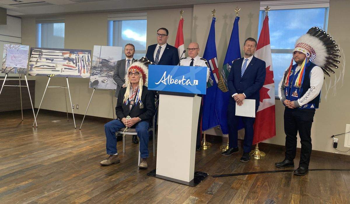 Public Safety and Emergency Services Minister Mike Ellis, Seniors, Community and Social Services Minister Jason Nixon and Justice Minister Mickey Amery announced new supports for homeless Edmontonians in the provincial capital Wednesday morning and were joined by Edmonton police chief Dale McFee, Chief Wilton Littlechild and Grand Chief Cody Thomas of the Confederacy of Treaty 6 First Nations.