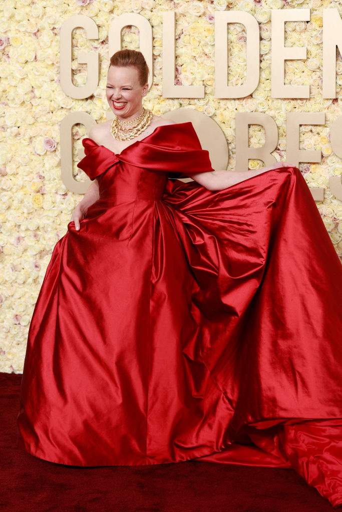 Alma Poysti arrives for the 81st annual Golden Globe Awards at The Beverly Hilton hotel in Beverly Hills, California, on January 7, 2024.