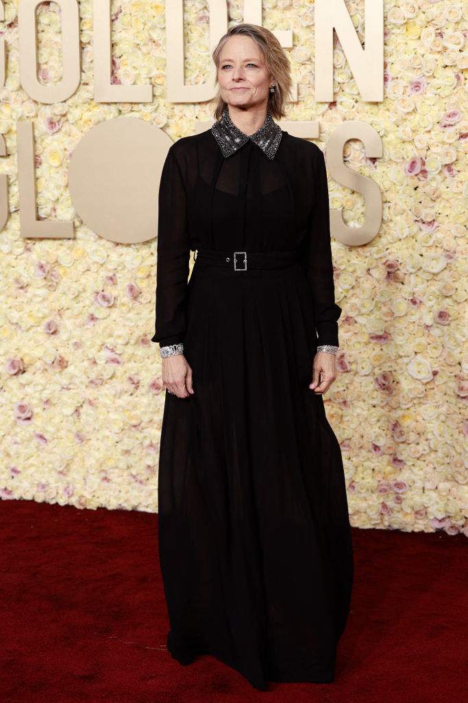 Jodie Foster arrives for the 81st annual Golden Globe Awards at The Beverly Hilton hotel in Beverly Hills, California, on January 7, 2024.