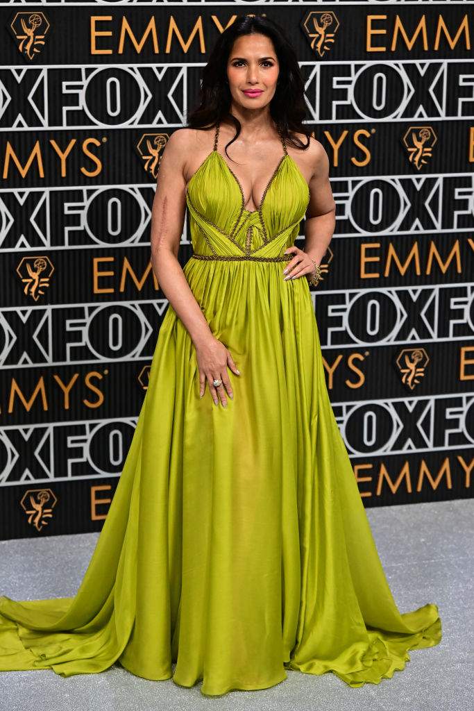 Padma Lakshmi arrives for the 75th Emmy Awards at the Peacock Theatre at L.A. Live in Los Angeles on January 15, 2024.