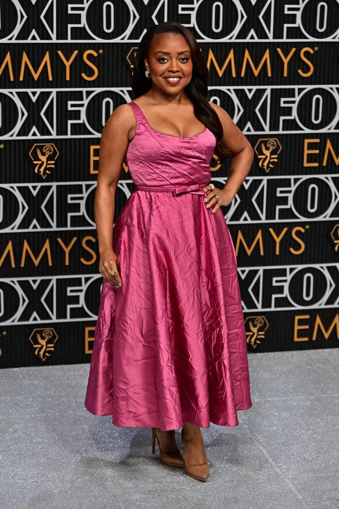Quinta Brunson arrives for the 75th Emmy Awards at the Peacock Theatre at L.A. Live in Los Angeles on January 15, 2024.