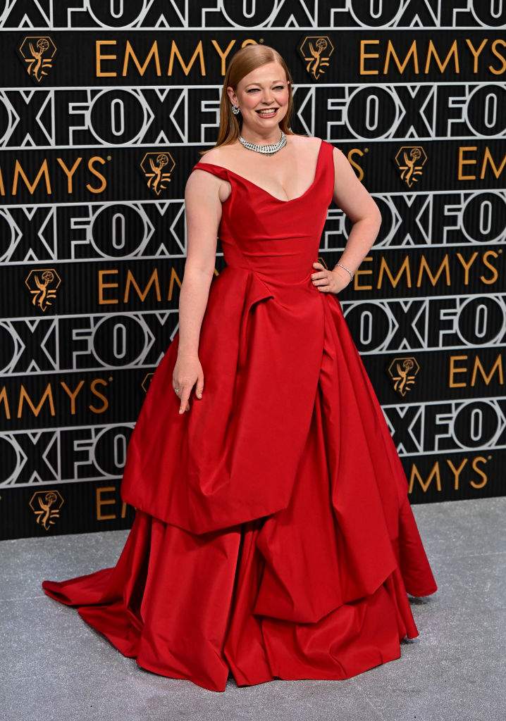 Sarah Snook arrives for the 75th Emmy Awards at the Peacock Theatre at L.A. Live in Los Angeles on January 15, 2024.