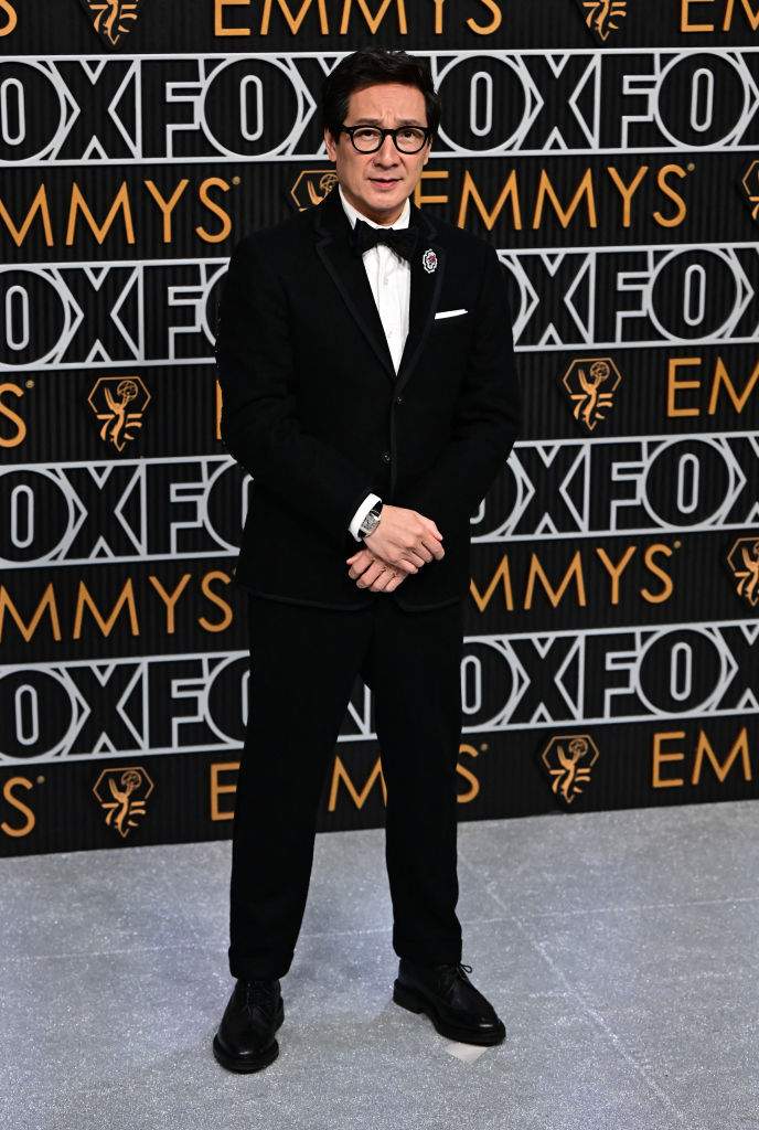 Ke Huy Quan arrives for the 75th Emmy Awards at the Peacock Theatre at L.A. Live in Los Angeles on January 15, 2024.