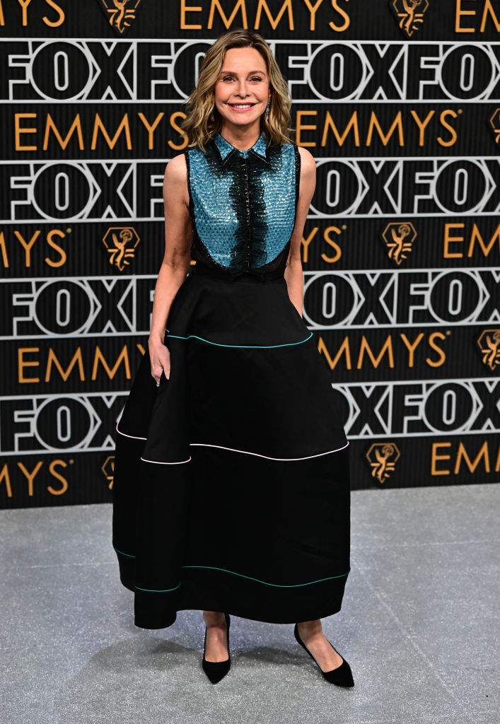 Calista Flockhart arrives for the 75th Emmy Awards at the Peacock Theatre at L.A. Live in Los Angeles on January 15, 2024.