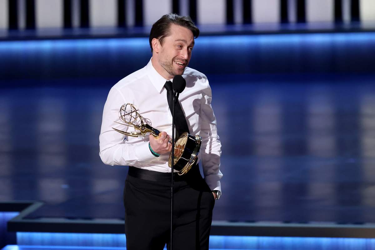 Kieran Culkin accepts the Outstanding Lead Actor in a Drama Series award for “Succession” onstage during the 75th Primetime Emmy Awards at Peacock Theater on January 15, 2024 in Los Angeles, California.