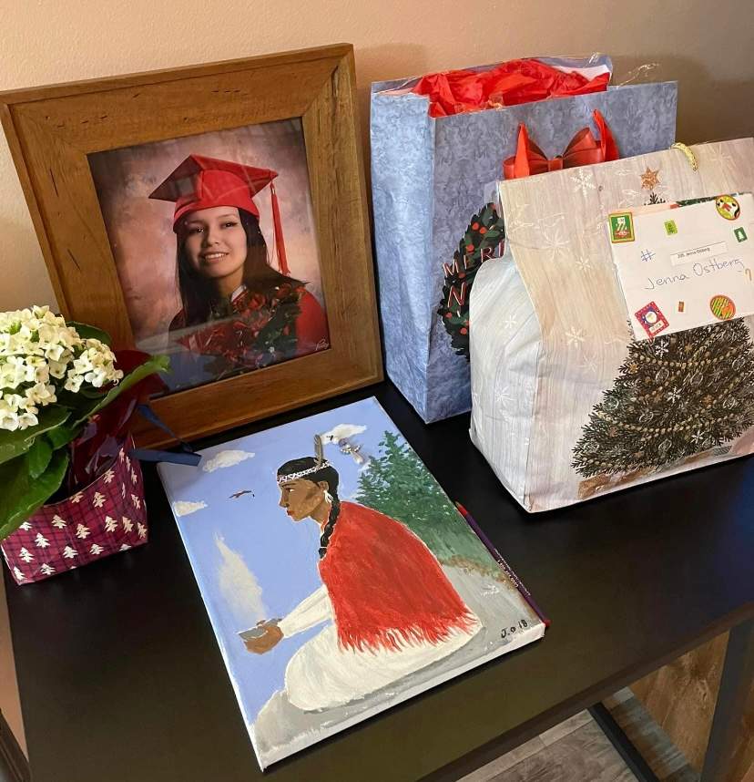 A shrine to Jenna Ostberg, who was found dead in a home in Thunder Bay, Ont., on Dec. 30, 2023, is seen in her mother Melanie Beardy’s home.