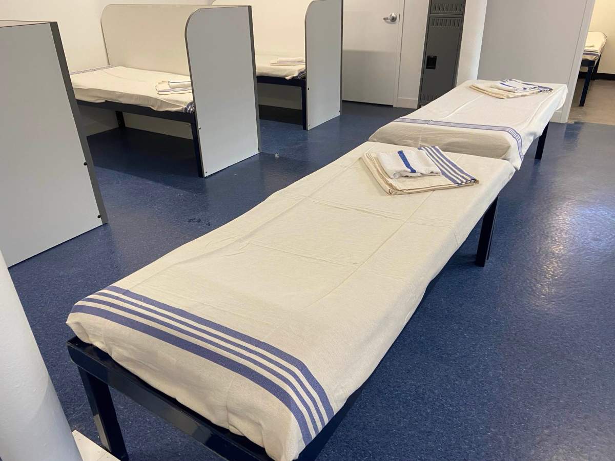 Beds are seen at the Karis Centre in central Edmonton on Jan. 17, 2024.