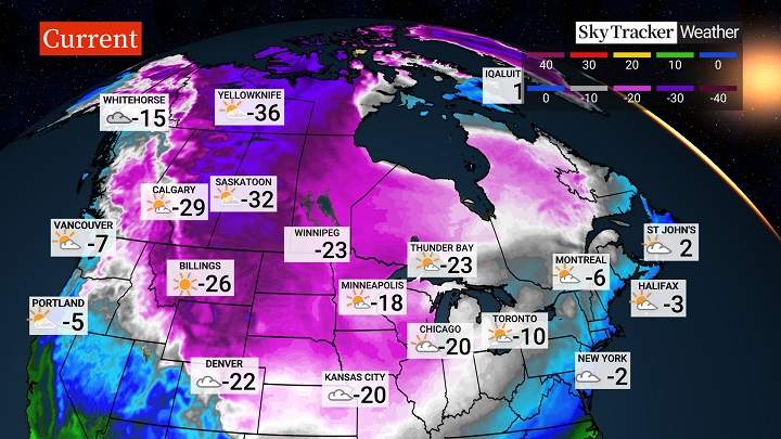Temperatures across Canada on Monday.