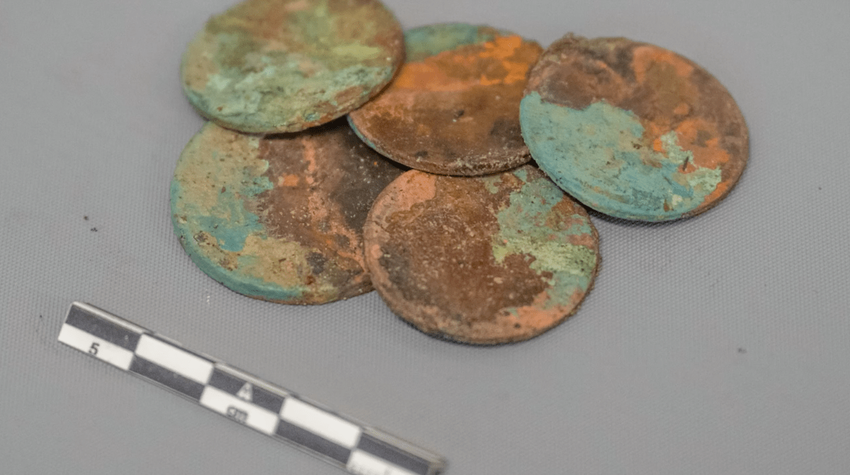 Coins found by underwater archaeologists excavating the shipwrecks of the Franklin expedition.