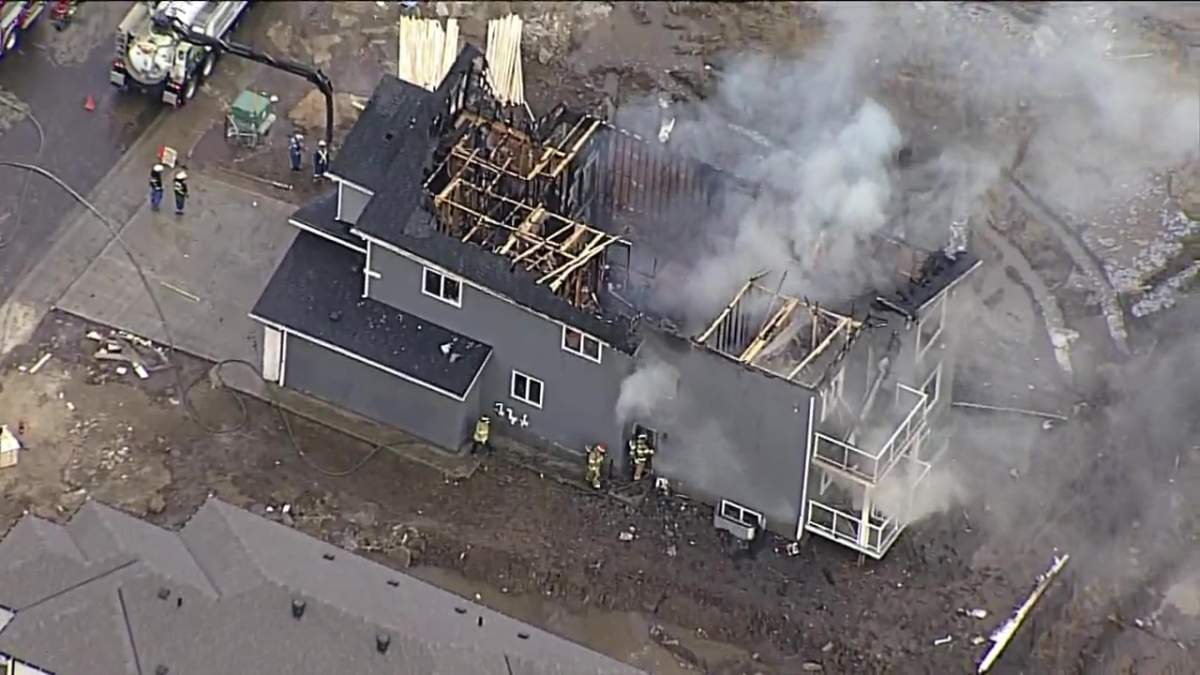 A fire on Nov. 12, 2023 destroyed a home near 16 Avenue and 12 Street in the Aster neighbourhood of southeast Edmonton.
