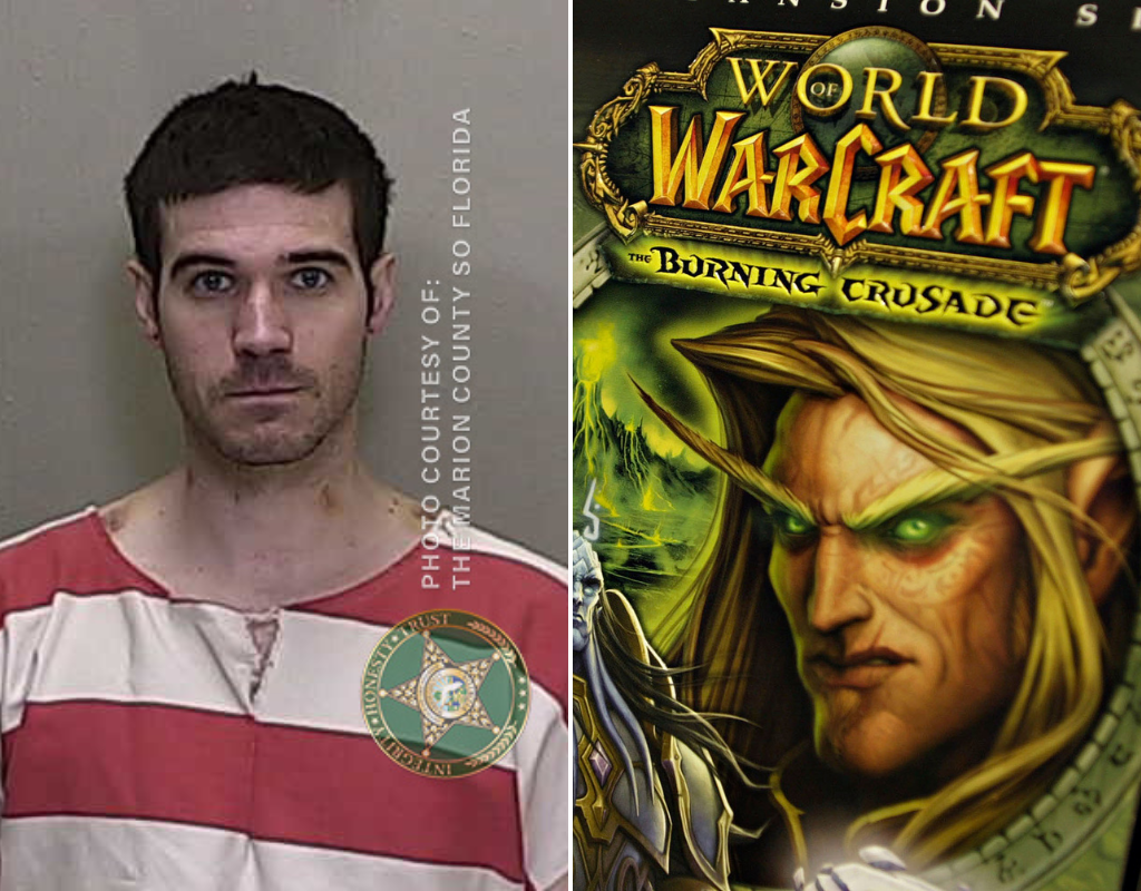 Mugshot of Thomas Ebersole (L) who was arrested last week after allegedly bringing a 16-year-old from Ohio to his home in Florida. Police were able to track him and the victim down thanks to their World of Warcraft (R) accounts.