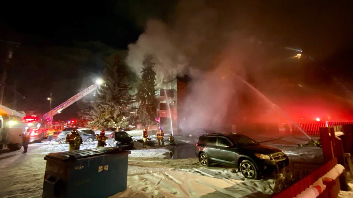 At least seven people have been taken to hospital following a large apartment fire at 10745 79 Ave. in the south Edmonton neighbourhood of Queen Alexandra on Friday, January 26, 2024.