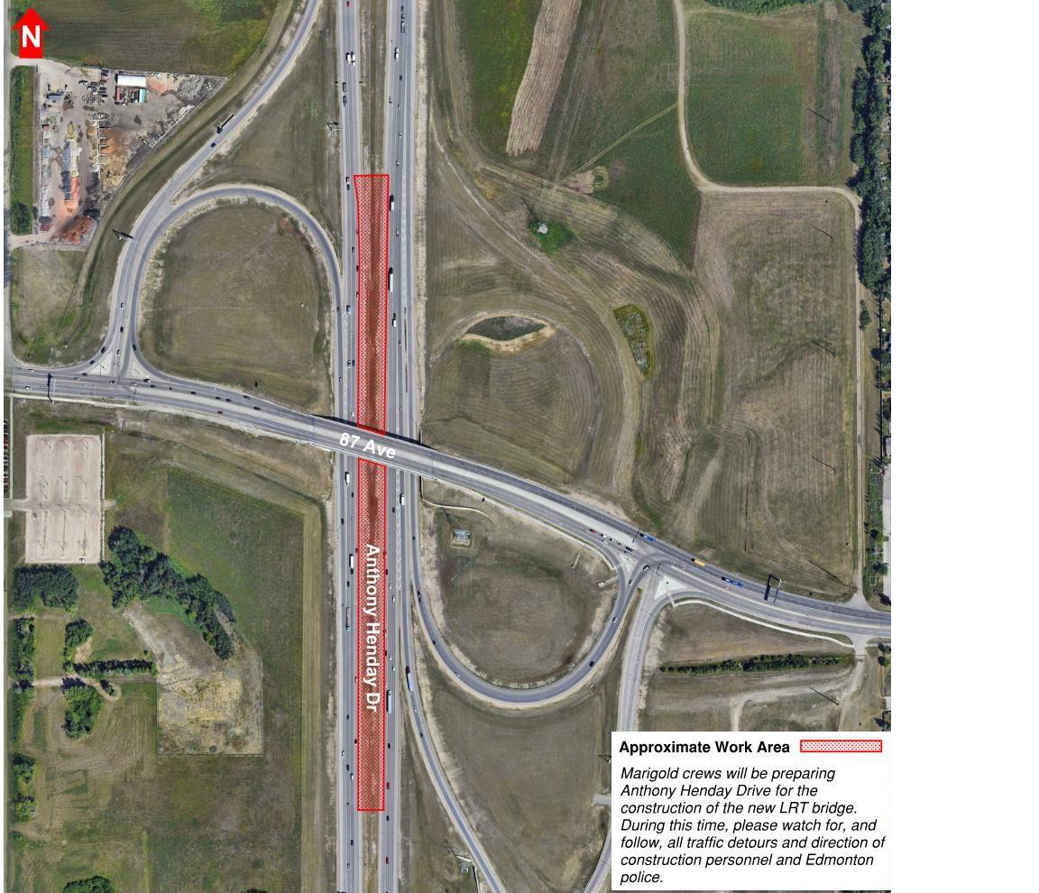 Photo showing map of Anthony Henday Bridge at 87 Avenue.