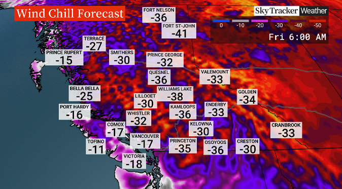 Friday morning’s temperatures from Global BC’s SkyTracker.
