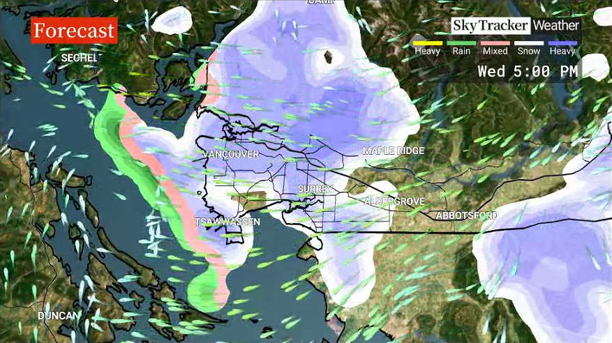 The forecast for the Lower Mainland for 5 p.m. Wednesday.