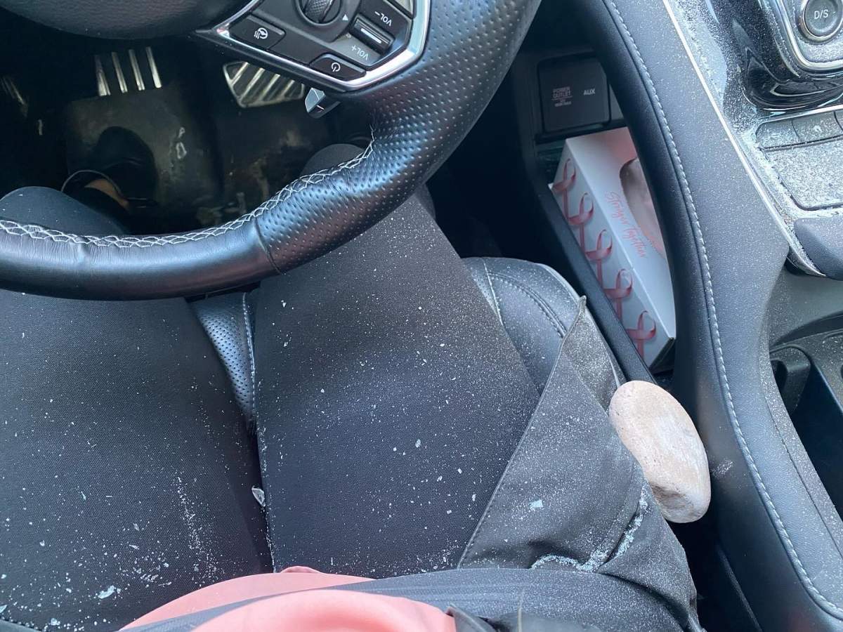 Angela Wu-Kemp was driving on Whitemud Drive near the 53 Avenue overpass in south Edmonton when a rock came through her windshield on Jan. 8, 2024.