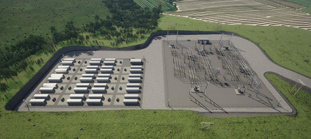 A corporation co-owned by 13 Mi'kmaw communities is investing in new battery plants with Nova Scotia Power, in what both parties are calling a step toward reconciliation. An artist's rendering of a Nova Scotia Power electricity storage and distribution facility is seen in an undated handout image. THE CANADIAN PRESS/HO-N.S. Power, *MANDATORY CREDIT*.